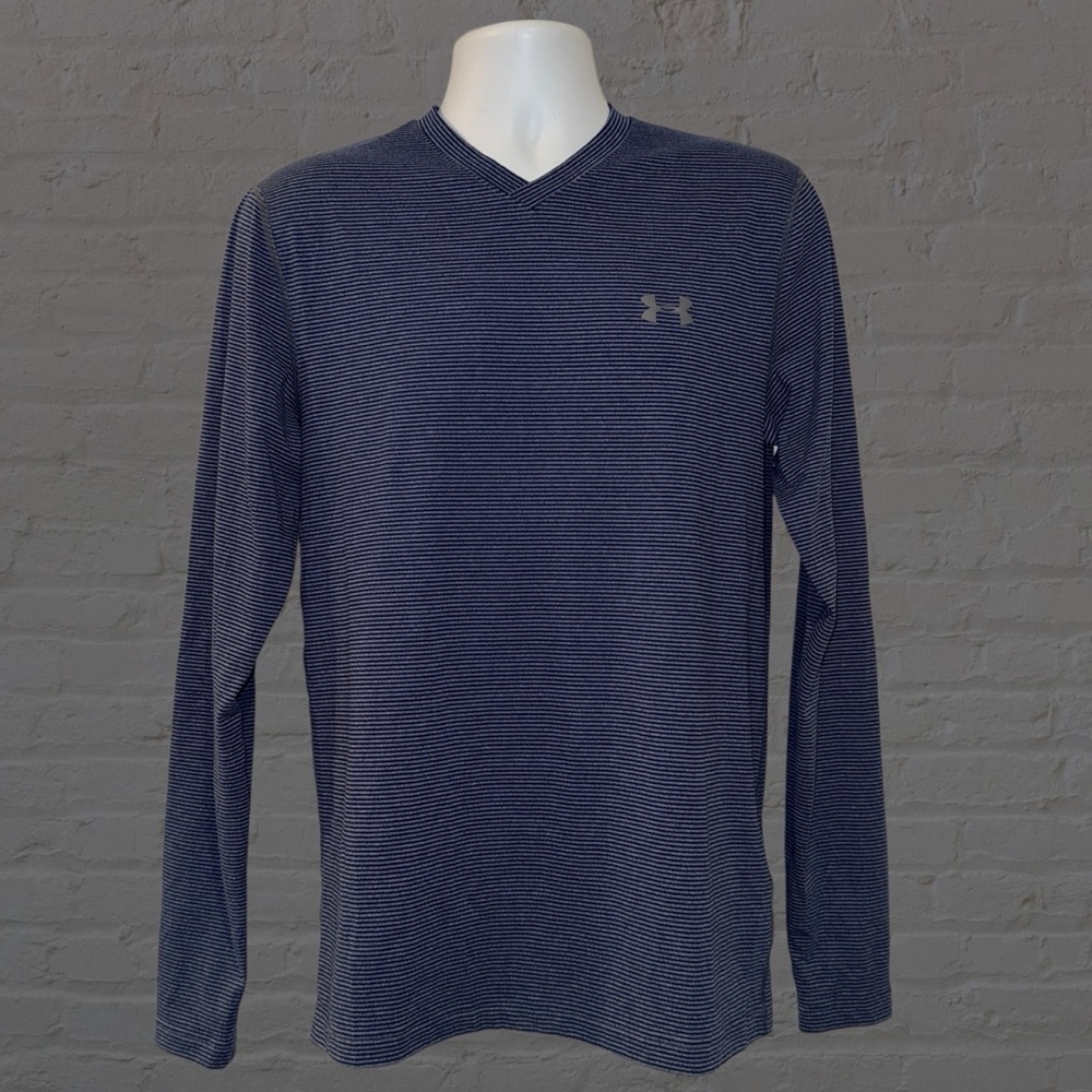 Under Armour ColdGear Fitted Long Sleeve Shirt Men’s M Blue Striped Performance